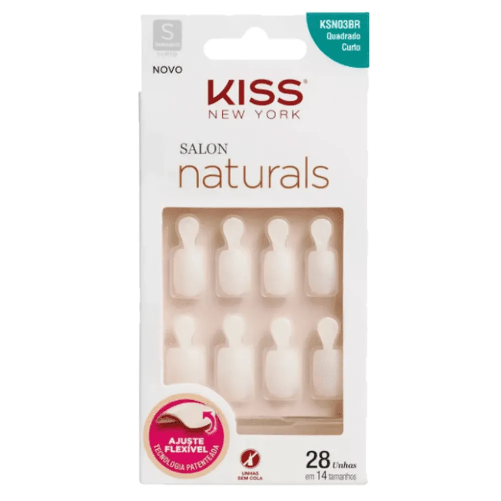 Unhas Postiças Kiss New York Natural Com 28 Unhas Quadradas