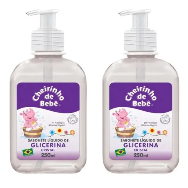 Kit c/2 Sabonetes Liquido Infantil Cheirinho De Bebê Glicerinado 250ml Cristal
