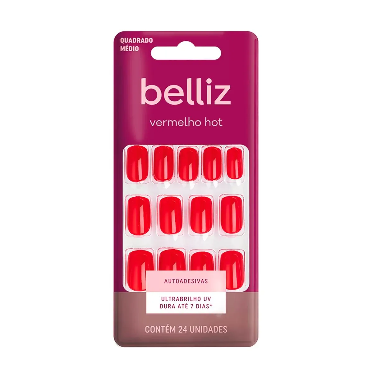 Unhas Postiças Autoadesivas Belliz 24 Unidades Vermelho Hot