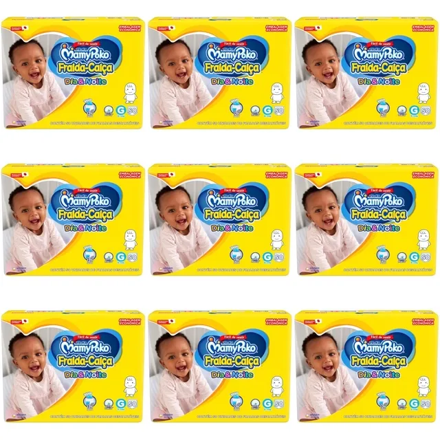 Kit 9 Fraldas Calça Dia&Noite MamyPoko G c/50 Unidades cada