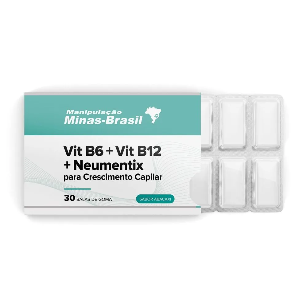 Vit B6 + Vit B12 + Neumentix para Crescimento Capilar 30 Balas Abacaxi