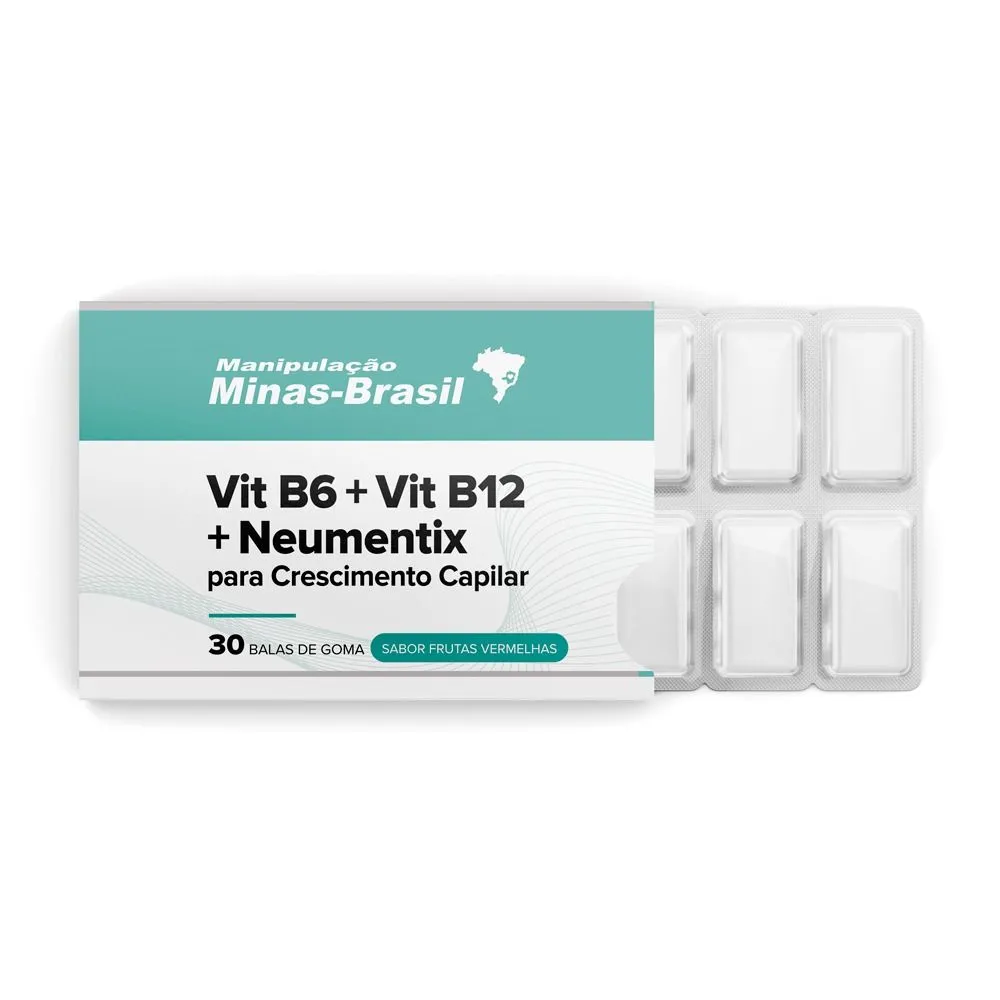 Vit B6 + Vit B12 + Neumentix para Crescimento Capilar 30 Balas Frutas Vermelhas