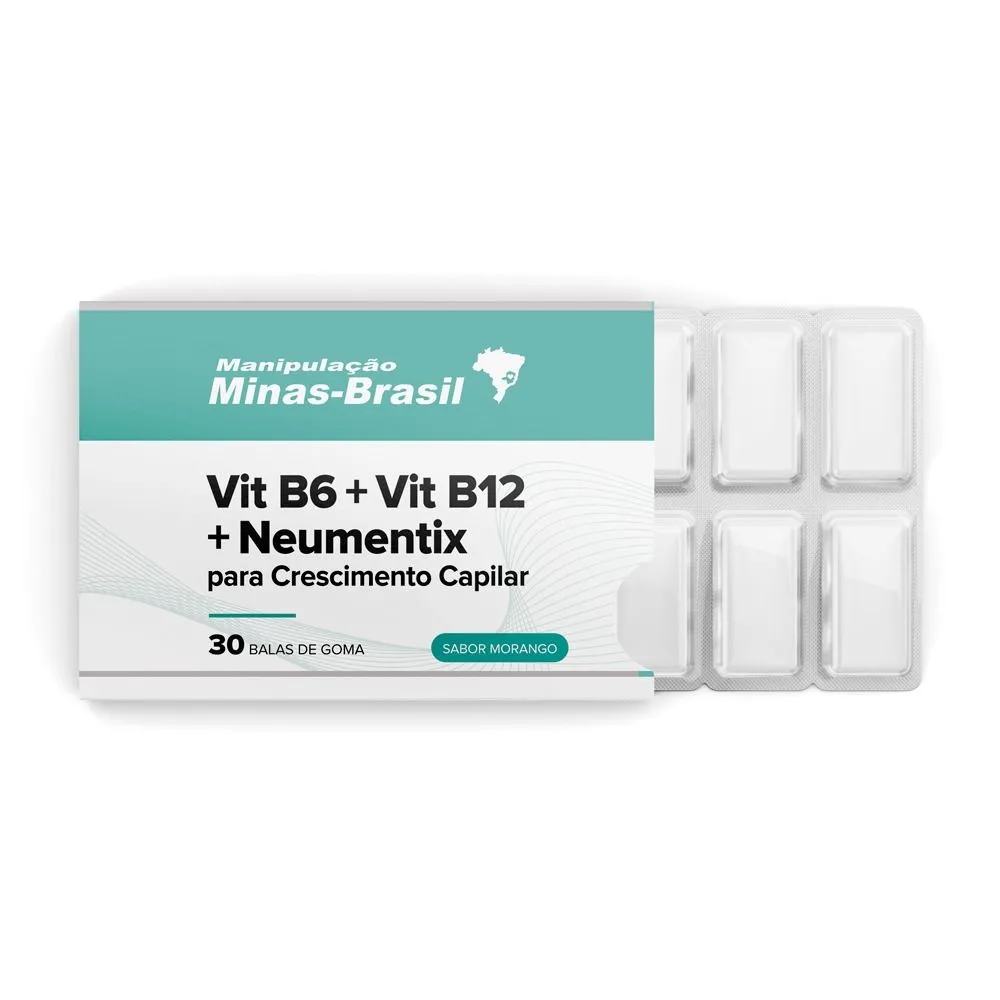 Vit B6 + Vit B12 + Neumentix para Crescimento Capilar 30 Balas Morango