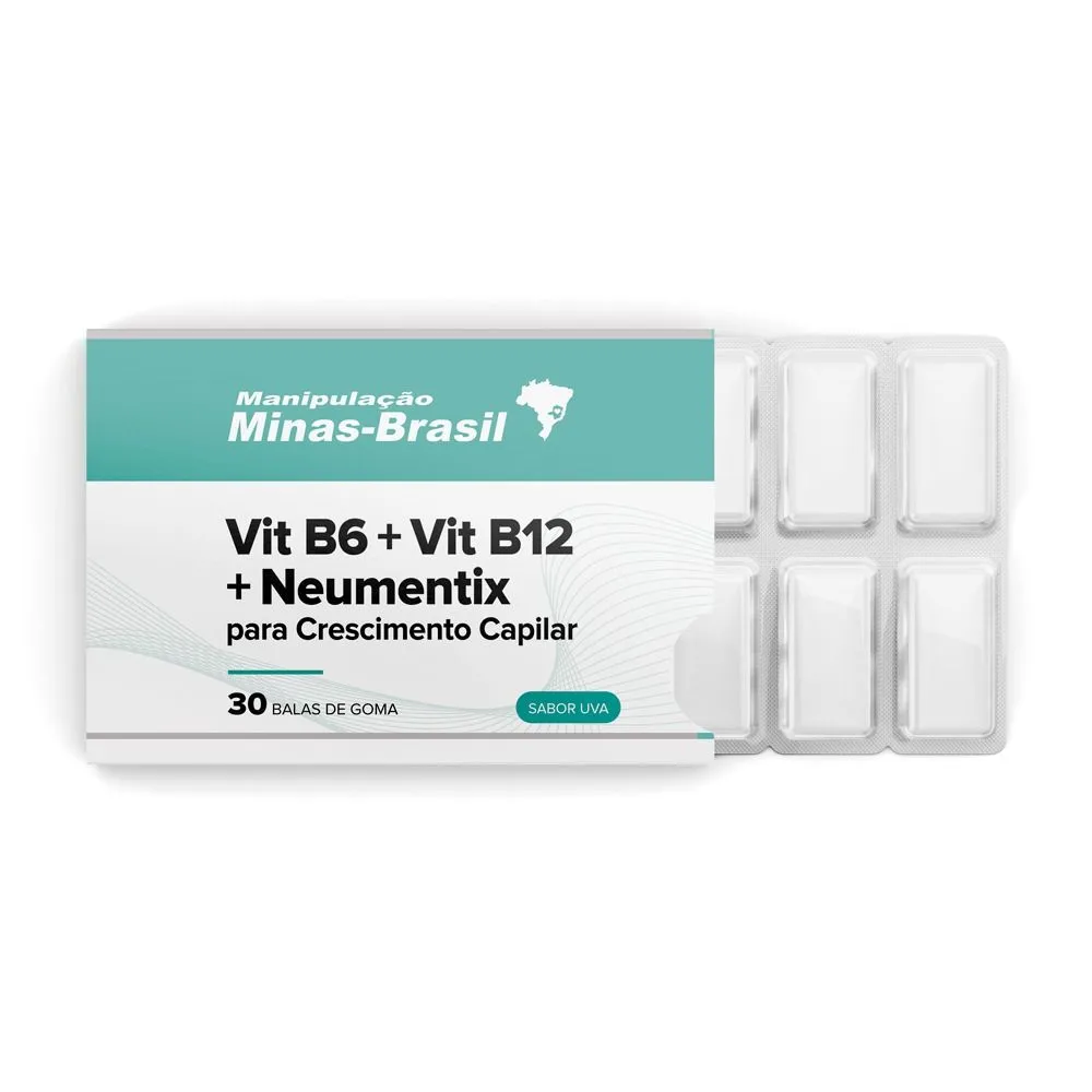 Vit B6 + Vit B12 + Neumentix para Crescimento Capilar 30 Balas Uva