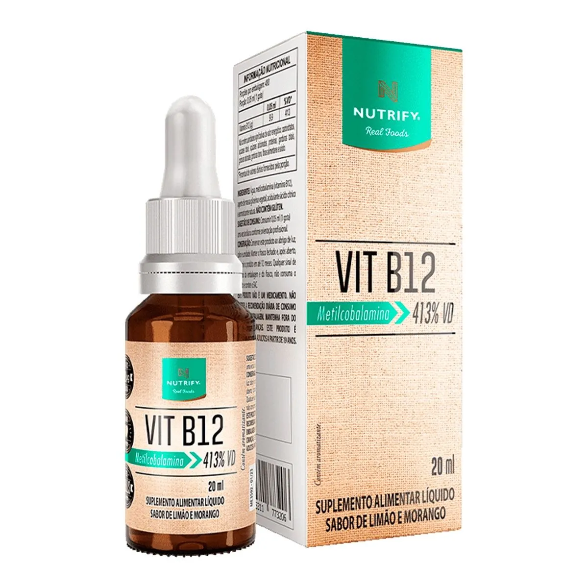Vitamina B12 Metilcobalamina Sabor Limão e Morango 20Ml Nutrify