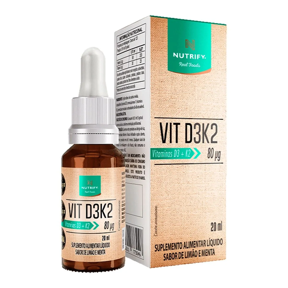 Vitamina D3K2 Nutrify Limão e Menta 20Ml