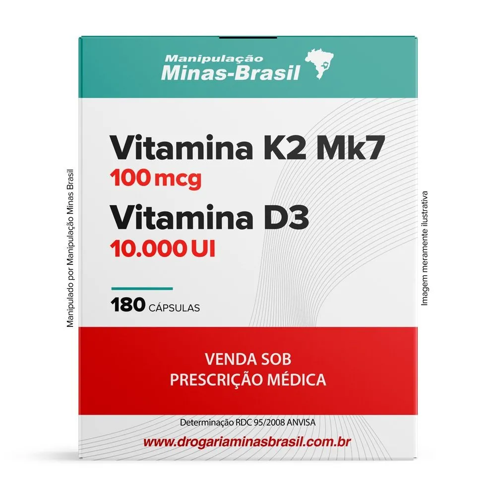 Vitamina K2 Mk7 100Mcg Vitamina D3 10000Ui 180 Cápsulas