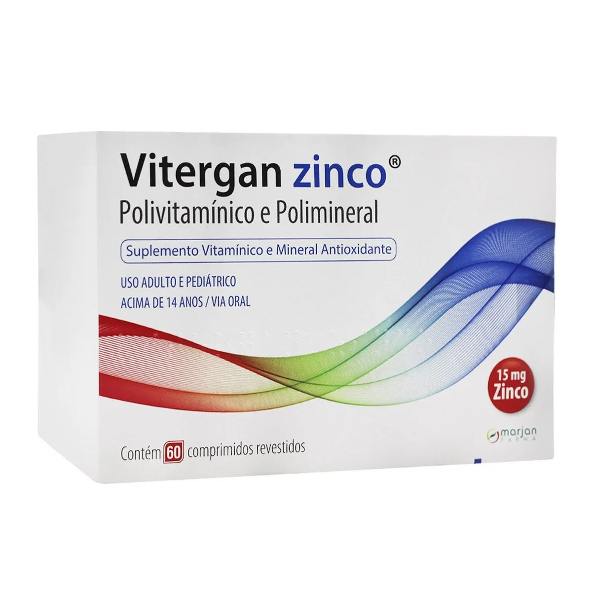 Vitergan Zinco 15mg com 60 Comprimidos Revestidos Marjan Farma