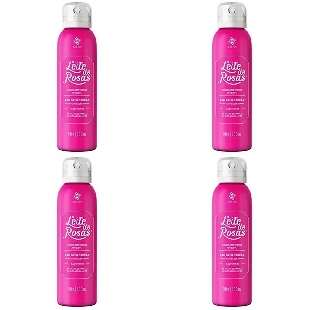 Kit c/4 Unidades de Desodorante Leite Rosa Aerosol Tradicional 150Ml