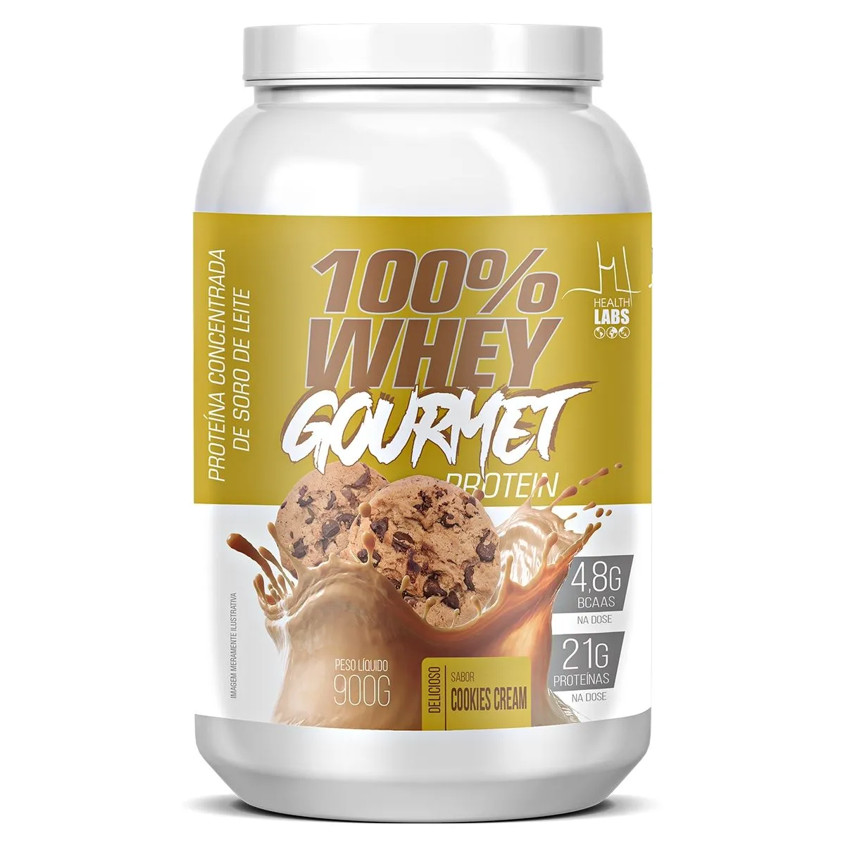 Whey Gourmet 100% Protein Health Labs Sabor Cookies Cream 900g