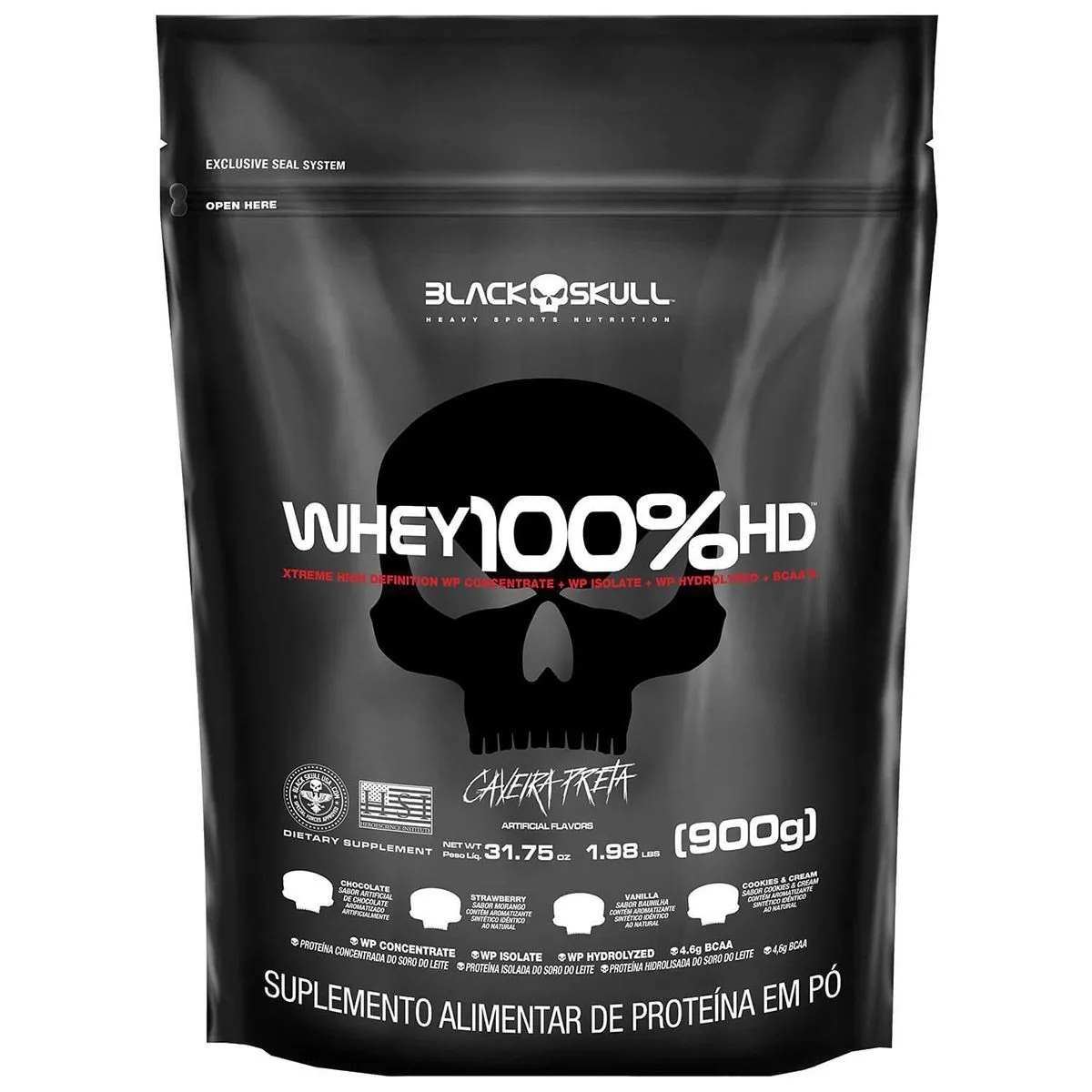 Whey Refil 100% HD Sabor Cookies e Cream 900g Black Skull