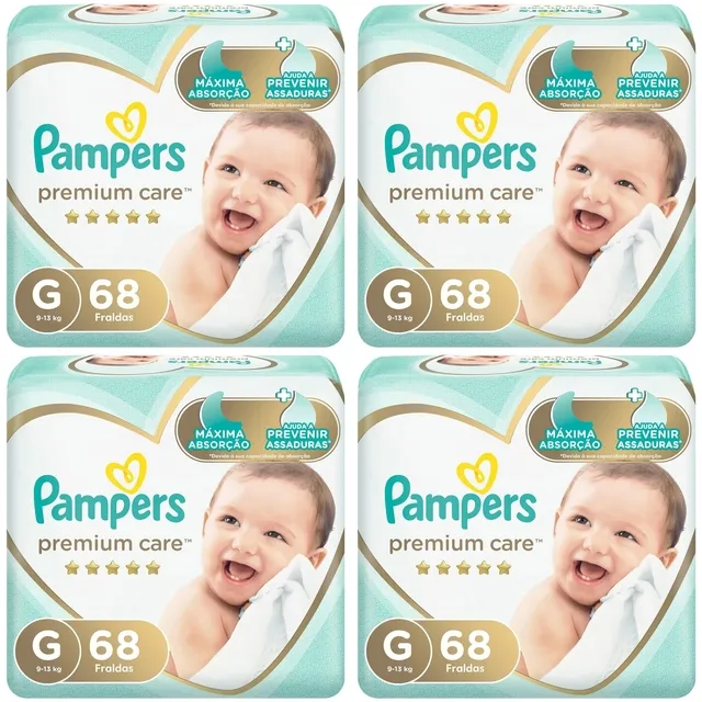 Kit 4 Fraldas Pampers Premium Care G 68 Unidades cada