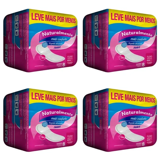 Kit c/4 Absorventes Naturalmente Mais Conforto Sem Abas c/8 Unidades cada