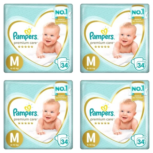 Kit 4 Fraldas Pampers P/Care M c/34 Unidades cada