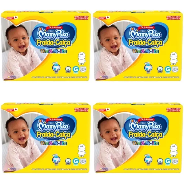 Kit 4 Fraldas Calça Dia&Noite MamyPoko G c/50 Unidades cada