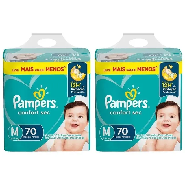 Kit 2 Fraldas Pampers Confort Sec Hiper M c/70 Unidades cada