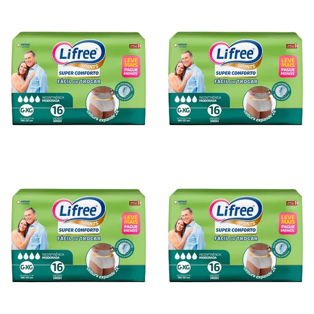 Kit 4 Fraldas Geriatrica Lifree Super Confort [G/Xg] c/16 Unidades cada