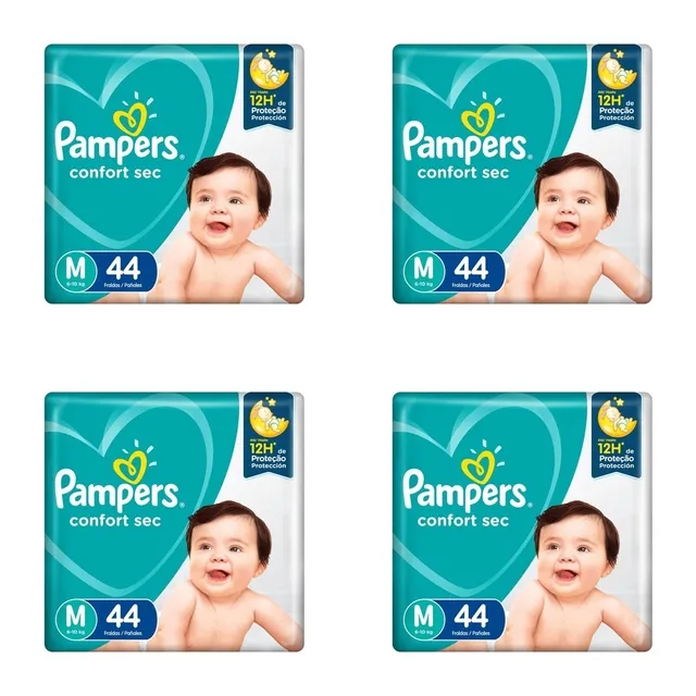Kit 4 Fraldas Pampers Conforte Sec M c/44 Unidades cada