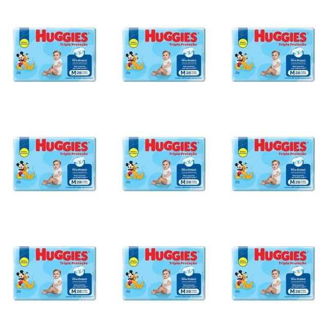 Kit 9 Fraldas Huggies Tripla Proteção (M) c/28 Unidades cada