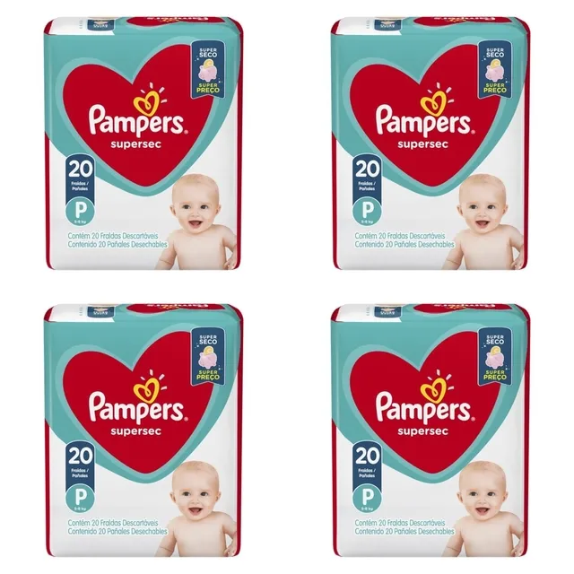 Kit 4 Fraldas Pampers Super Sec "P" Com 20 Unidades cada