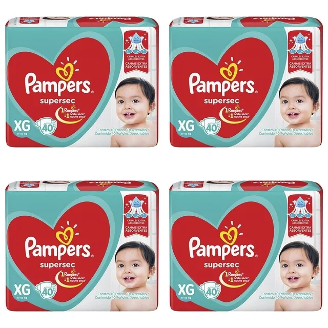 Kit 4 Fraldas Supersec Hiper ”Xg” Pampers Simples c/40 Unidades