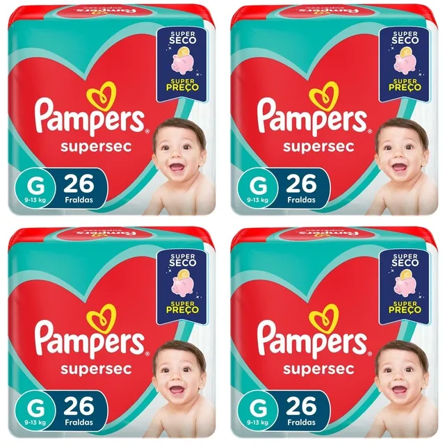 Kit 4 Fraldas Supersec ”G” Pampers Simples c/26 Unidades cada