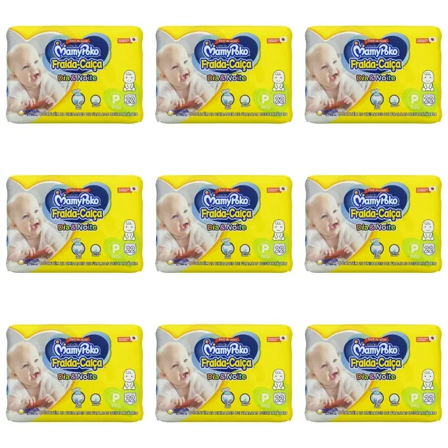 Kit 9 Fraldas Calça Mamypoko Dia & Noite P c/22 Unidades cada