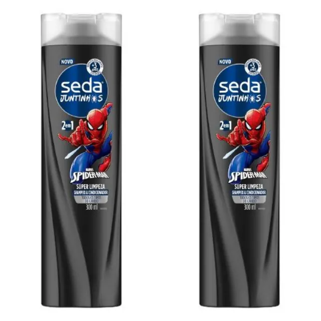 Kit c/2 Unidades de Shampoo Infantil Seda 300ml Homem Aranha Super Limpeza