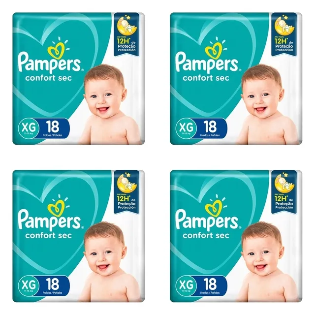 Kit 4 Fraldas Confortsec ”Xg” Pampers Simples c/ 18 Unidades cada
