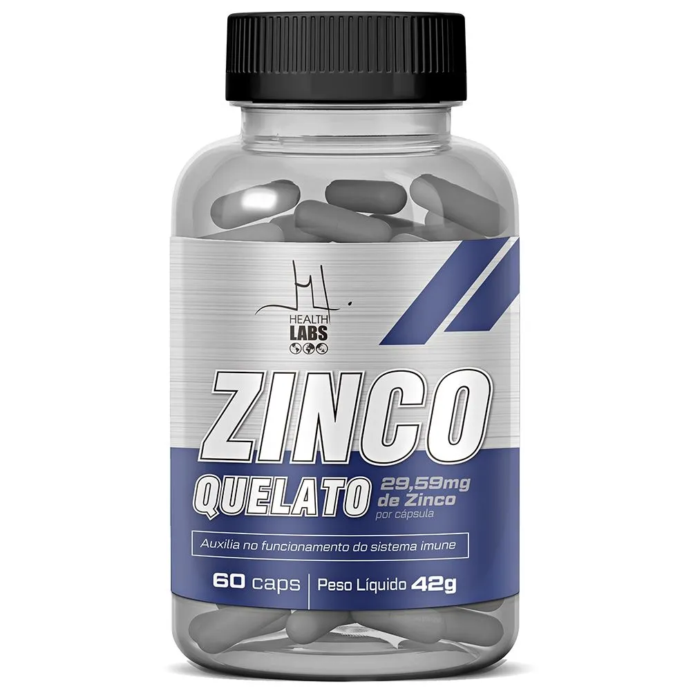 Zinco Quelato 29,59mg com 60 cápsulas Health Labs 42g